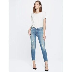 Mother Womens The Flirt Fray Denim Jeans 30 Distressed Med Blue High Rise *Flaw*